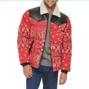 Levi's Men's Out West Mixed Media Red Bandanna Print Puffer Jacket XXL NWT